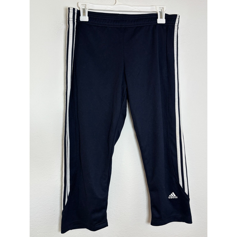 Adidas Navy Blue White Three Stripe Capri Track Pants Mens Small Athletic Crop